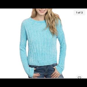 Casual Blue Ribbed Soft Chunky Cozy Semi Crop Knit Sweater Top New Everyday Wear